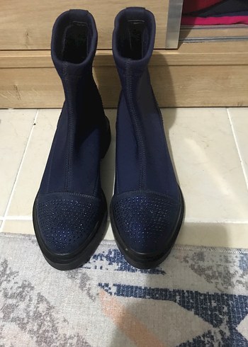 Mavi Örgü Kadın Dolgu Topuk Bot