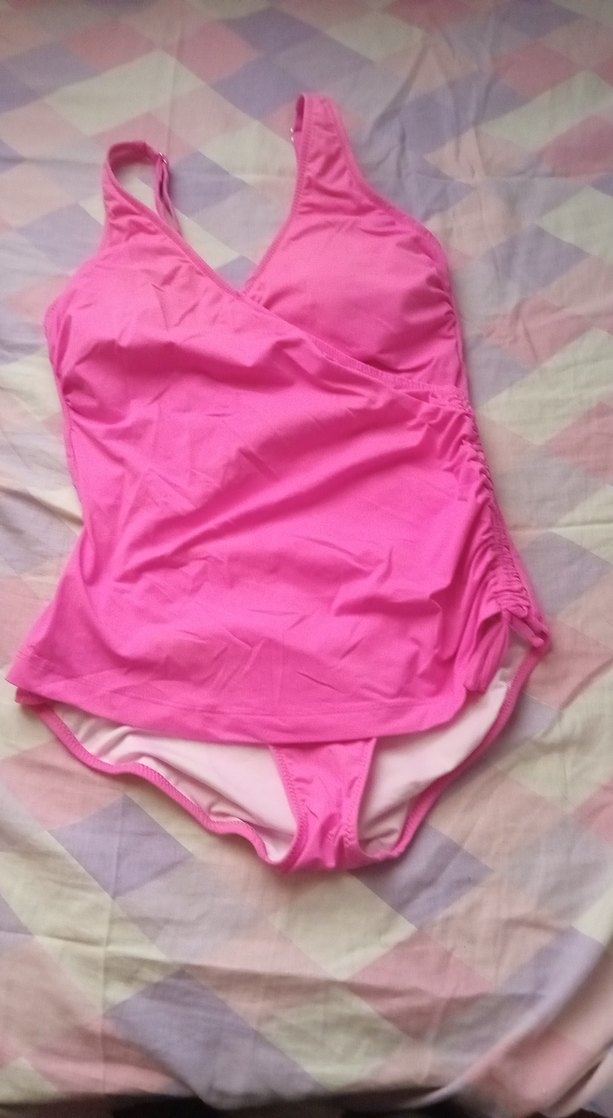 Pembe Drapeli İnce Askılı Kadın Mayo - Görsel 3