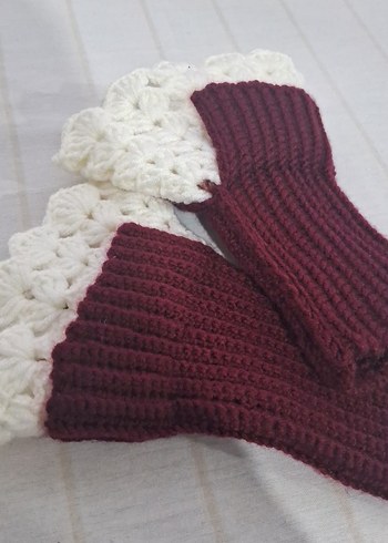 Bordo Örgü Bohem Kadın Eldiveni - Görsel 3