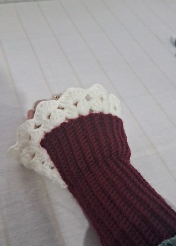 Bordo Örgü Bohem Kadın Eldiveni - Görsel 2