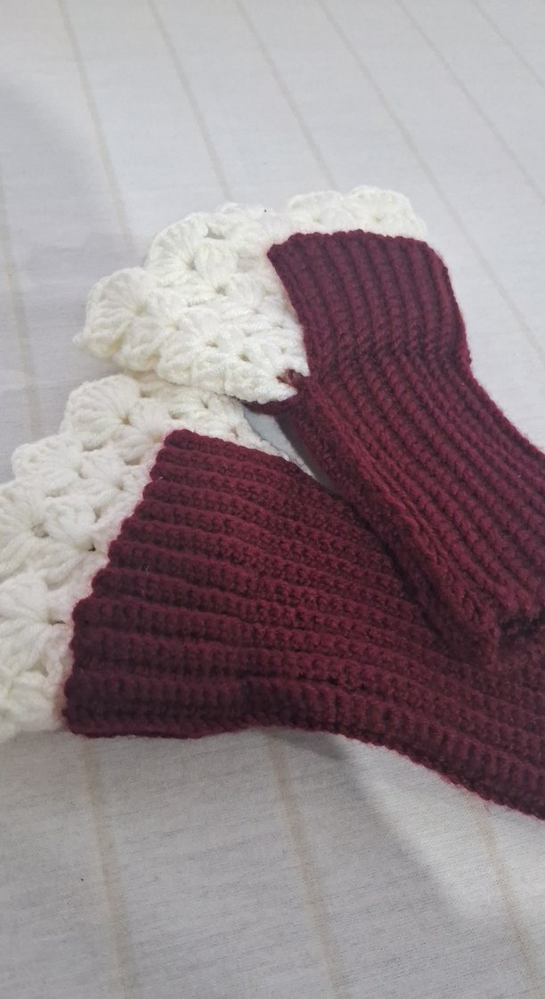 Bordo Örgü Bohem Kadın Eldiveni - Görsel 3