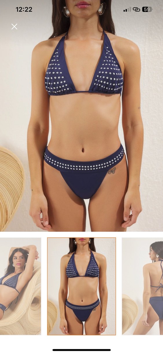 Boncuk İşlemeli Koyu Mavi Mini Bikini takım - Görsel 2