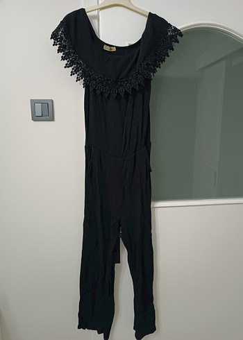 Dantel Detaylı Siyah Uzun Tulum - Görsel 3