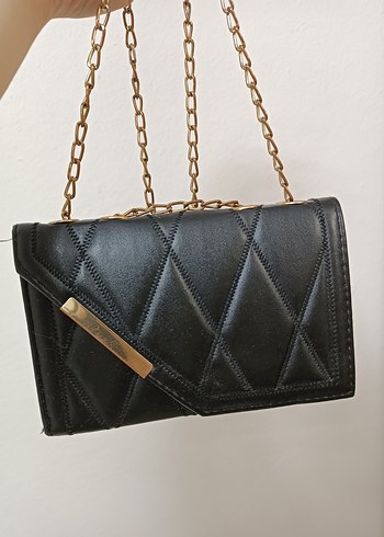 Zincir Detaylı Siyah Deri Kadın Çanta - Görsel 2