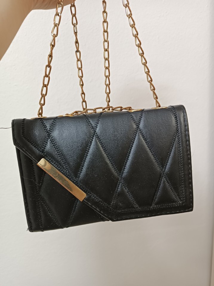 Zincir Detaylı Siyah Deri Kadın Çanta - Görsel 2