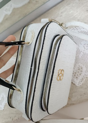 Beyaz Baskılı Fermuarlı Deri Kadın Çanta - Görsel 3