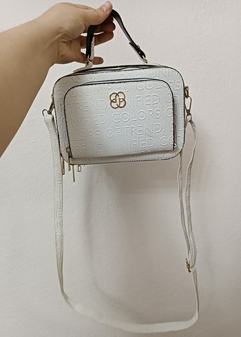 Beyaz Baskılı Fermuarlı Deri Kadın Çanta - Görsel 2