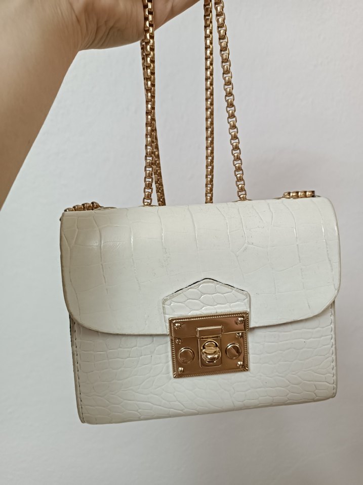 Zincir Detaylı Beyaz Yılan Derisi Desenli Kadın Çanta - Görsel 2