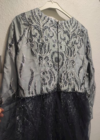 İşlemeli Gri Bohem Uzun Abiye Elbise - Görsel 4