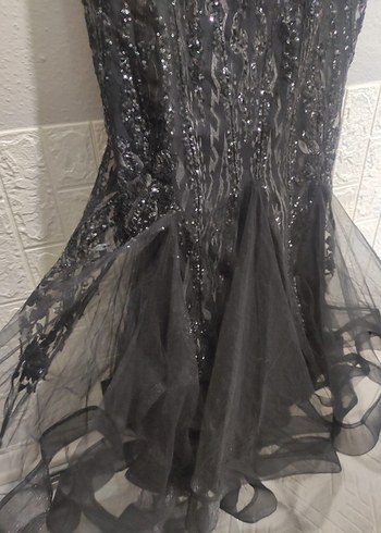 Siyah V Yakalı Uzun Drapeli Kadın Abiye Elbise - Görsel 3