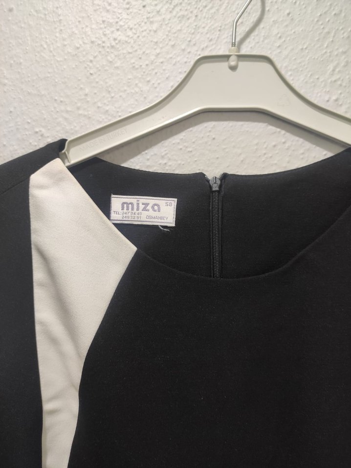 Siyah Beyaz Kemerli Midi Kalem Elbise - Görsel 3