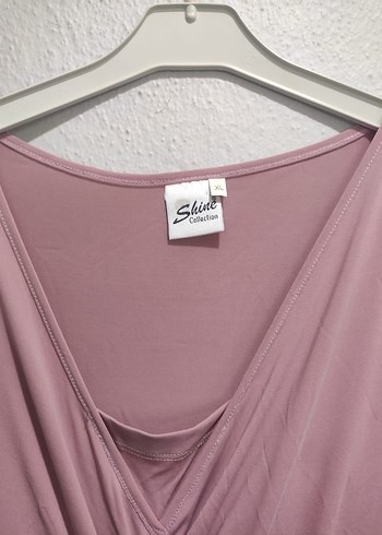 Pembe V Yakalı midi boy Salaş Kadın Elbise - Görsel 3