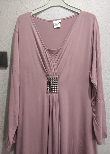 Pembe V Yakalı midi boy Salaş Kadın Elbise - Görsel 2