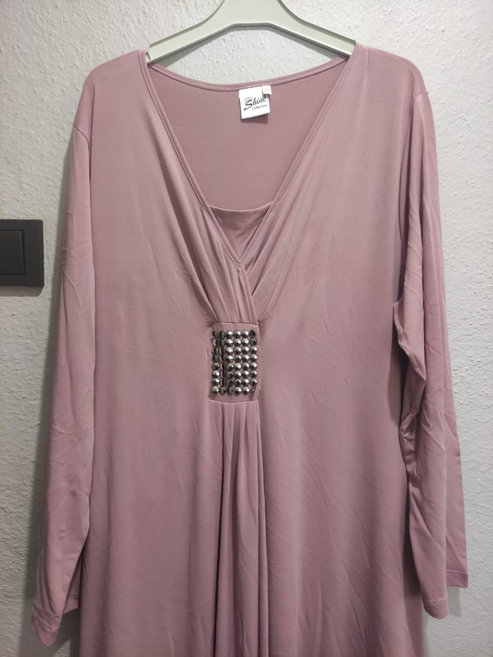 Pembe V Yakalı midi boy Salaş Kadın Elbise - Görsel 2