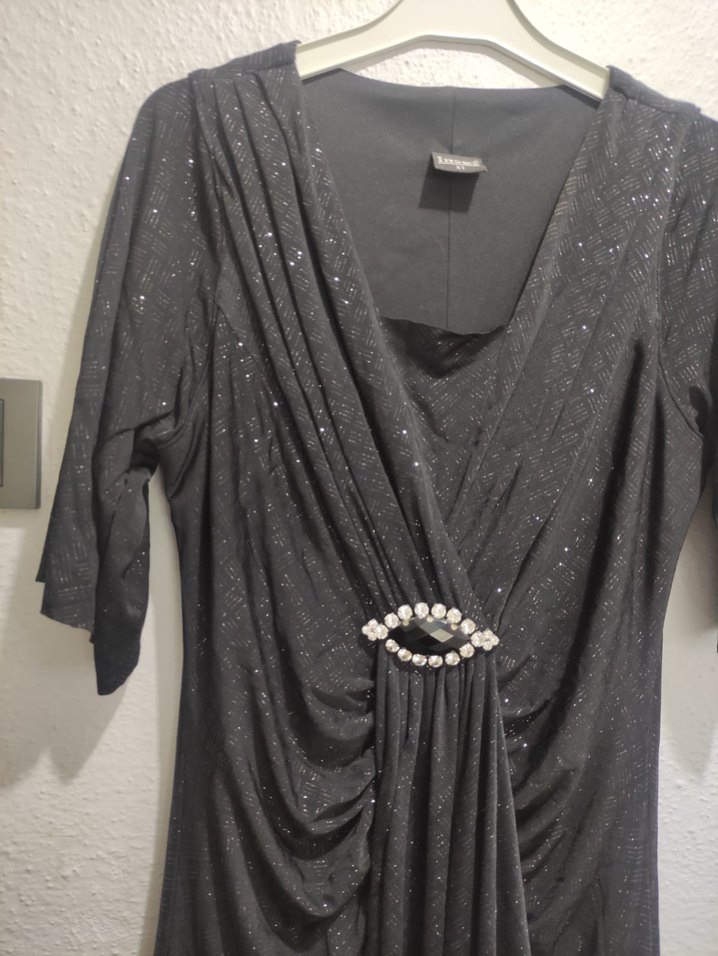 Siyah Drapeli V Yakalı Midi Boy Abiye - Görsel 2