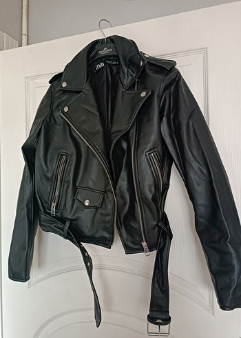 Siyah Kadın Deri Biker Ceket - Görsel 2