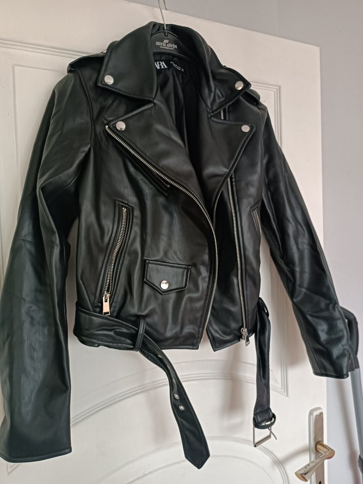 Siyah Kadın Deri Biker Ceket - Görsel 3