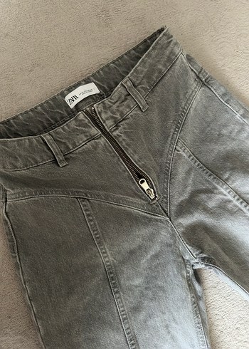Zara Gri Yuksek Bel Denim Pantolon Zara