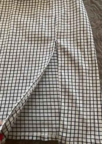 Pileli Kareli Midi  likralı Eteği Gri - Görsel 2