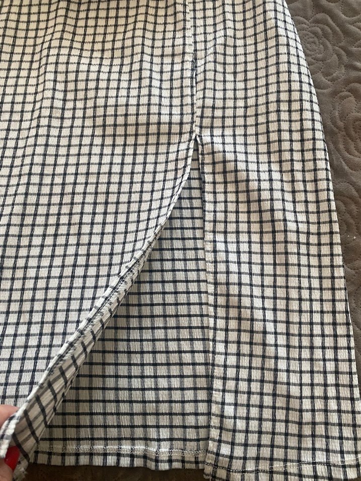 Pileli Kareli Midi  likralı Eteği Gri - Görsel 2