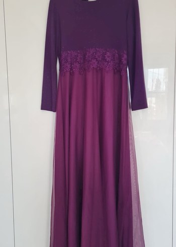 Mor Uzun Kollu Drapeli Kadın Elbise abiye - Görsel 2