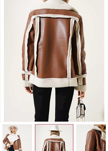 Kürklü Kahverengi Deri Kadın Ceket - Görsel 3