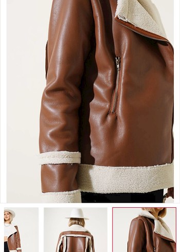 Kürklü Kahverengi Deri Kadın Ceket - Görsel 4