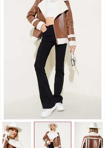 Kürklü Kahverengi Deri Kadın Ceket - Görsel 2