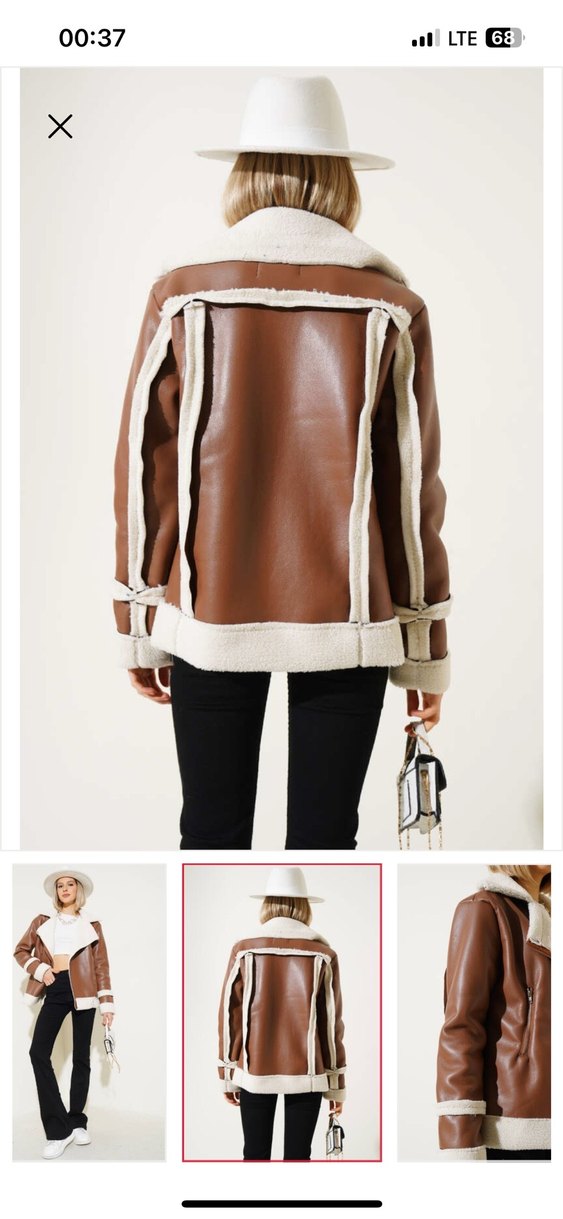 Kürklü Kahverengi Deri Kadın Ceket - Görsel 3