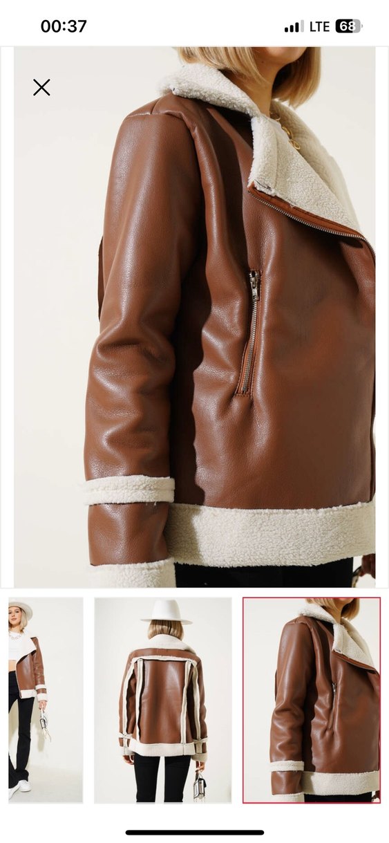 Kürklü Kahverengi Deri Kadın Ceket - Görsel 4