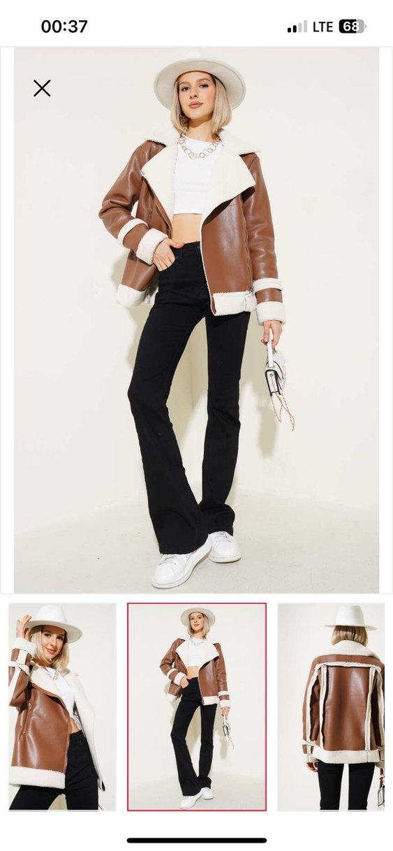 Kürklü Kahverengi Deri Kadın Ceket - Görsel 2