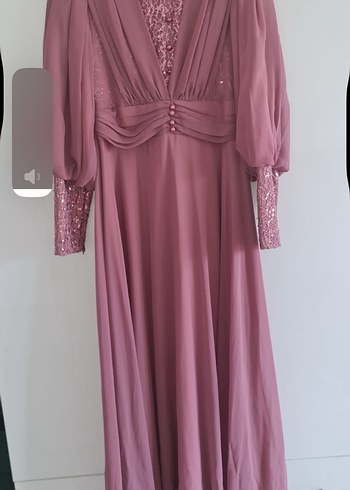 Pudra Pembe Drapeli Uzun Abiye Elbise - Görsel 3