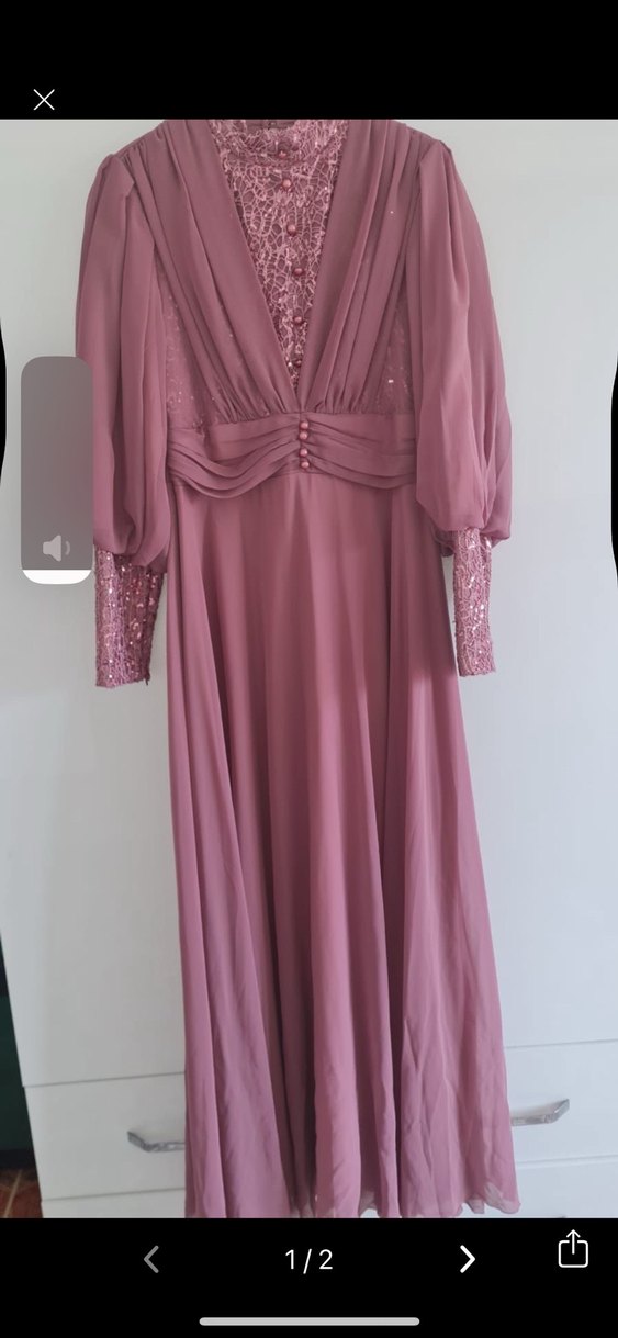 Pudra Pembe Drapeli Uzun Abiye Elbise - Görsel 3