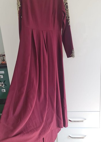 Bordo İşlemeli Uzun Kollu Kadın Elbise abiye - Görsel 3