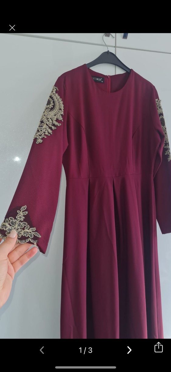 Bordo İşlemeli Uzun Kollu Kadın Elbise abiye - Görsel 2
