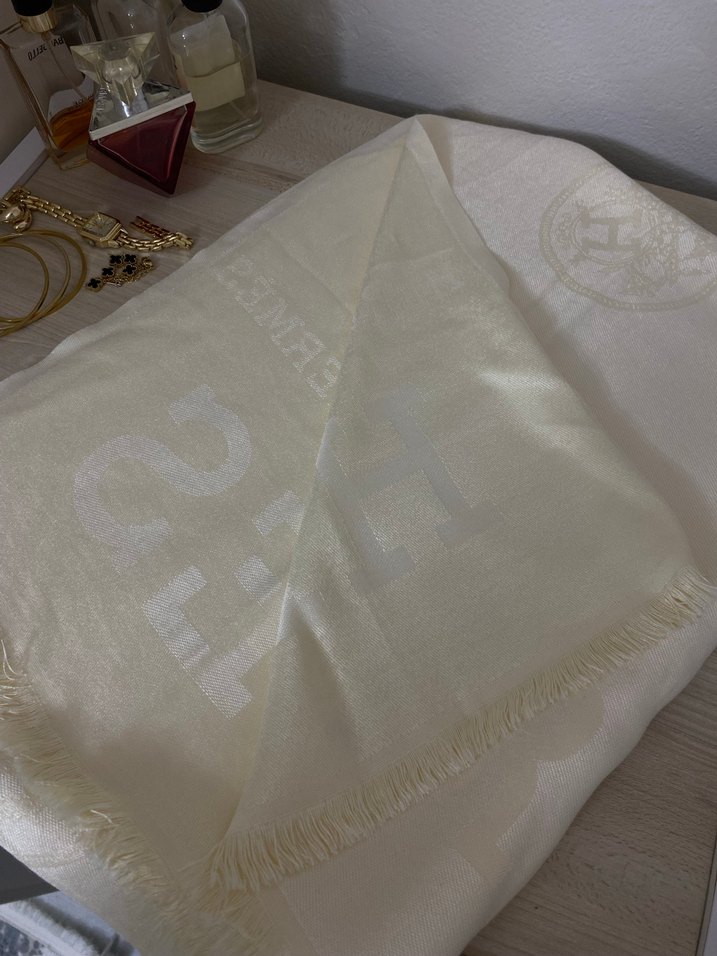 Krem Rengi Hermes Desen Kaşmir Şal - Görsel 2