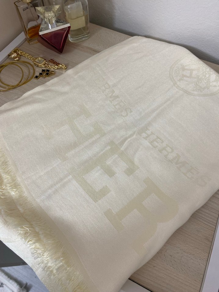 Krem Rengi Hermes Desen Kaşmir Şal - Görsel 3