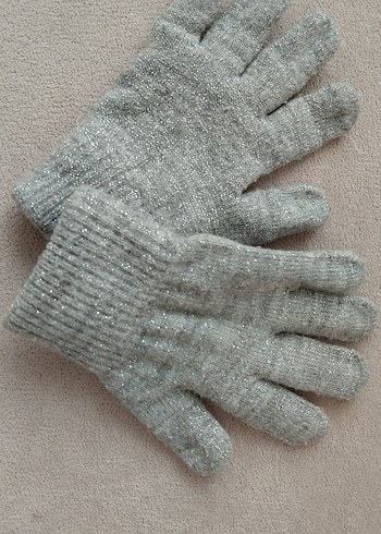 Gri simli kız Çocuk Örme Eldiven - Görsel 3