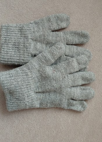 Gri simli kız Çocuk Örme Eldiven - Görsel 4