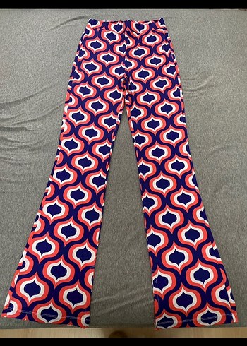 Renkli Retro Desenli İspanyol Paça Kadın Pantolon