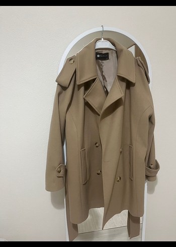 Fashion Angel Bej Süet Midi Trençkot, Kuşaklı, Klasik Kesim