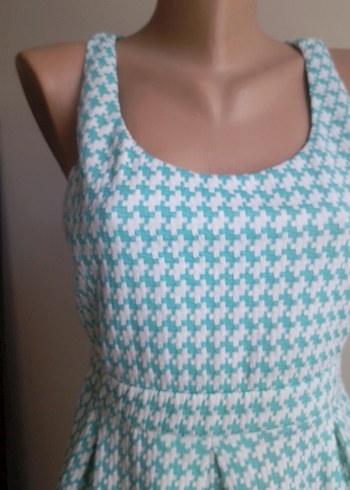 Turkuaz Midi  Elbisesi Pilili - Görsel 7