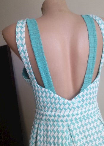 Turkuaz Midi  Elbisesi Pilili - Görsel 8