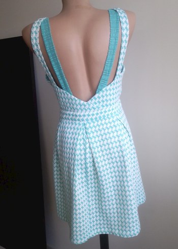 Turkuaz Midi  Elbisesi Pilili - Görsel 4