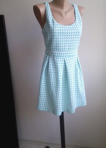 Turkuaz Midi  Elbisesi Pilili - Görsel 5