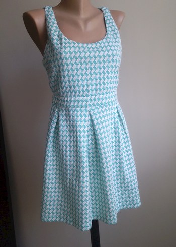 Turkuaz Midi  Elbisesi Pilili - Görsel 6