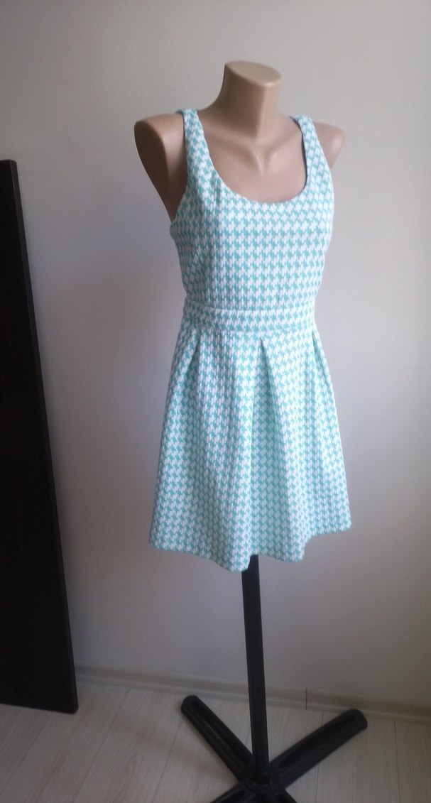 Turkuaz Midi  Elbisesi Pilili - Görsel 5