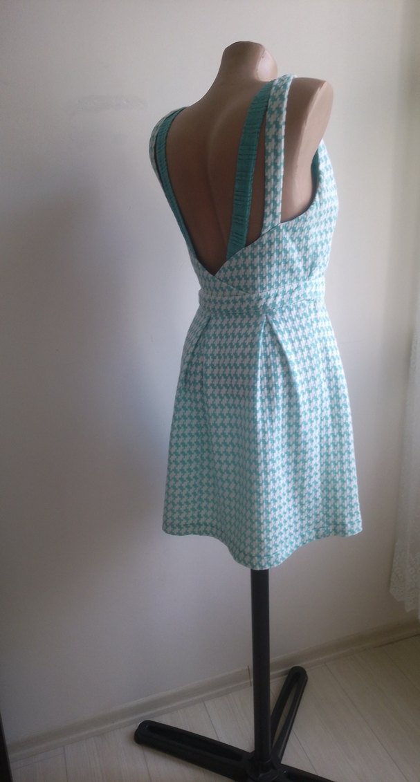 Turkuaz Midi  Elbisesi Pilili - Görsel 2