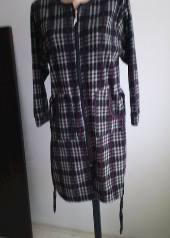 Kadın Gri Kareli Midi Salaş Bornoz - Görsel 3