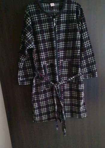 Kadın Gri Kareli Midi Salaş Bornoz - Görsel 4